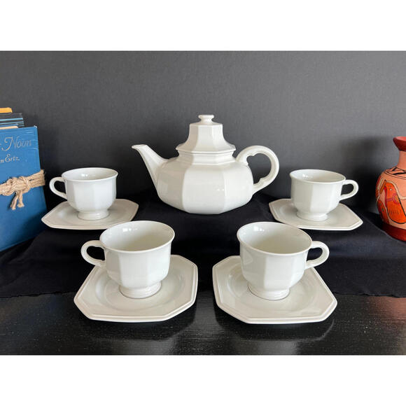 Mikasa Continental White F3000 Tea Set – Teapot Cups & Saucers Vintage